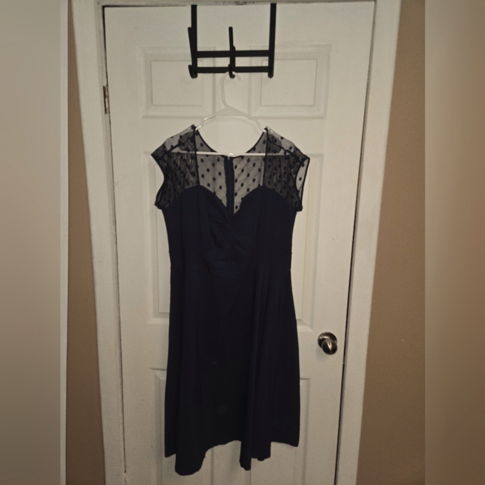 Navy Blue mesh back torrid dress a line midi length